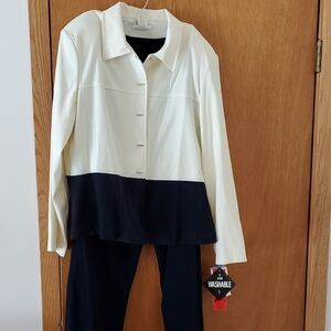 Jacket and Pants Set - Navy Blue and Very Light Yellow (Cream)